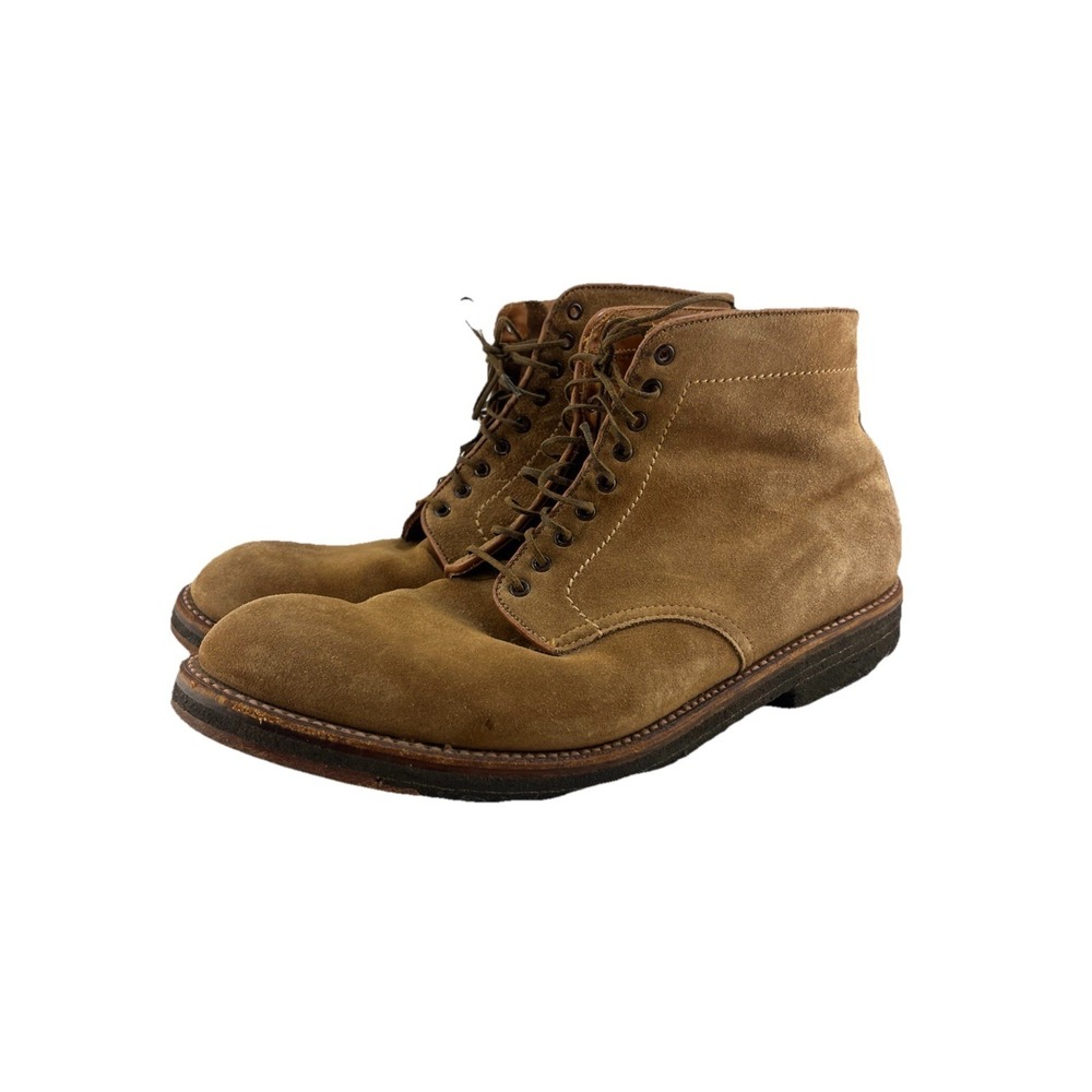 Alden New England Plain Toe Boot Tan Suede- Crepe Sole, Men's‎ 10.5, Derby Boot